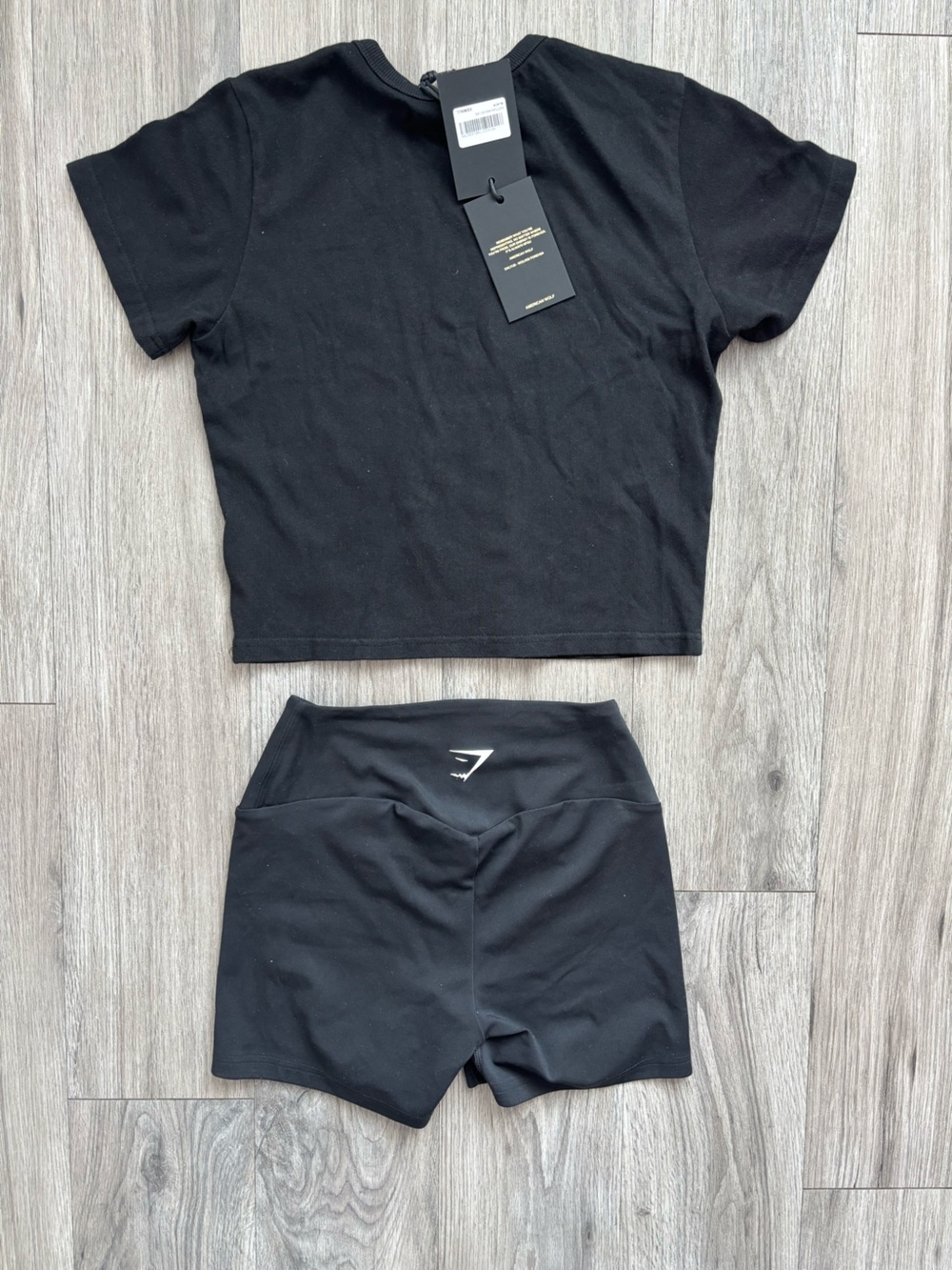 SHE Darc NY Wolves Baby Tee NWT XS + Gymshark Black High-waisted Shorts S - Picture 2 of 4